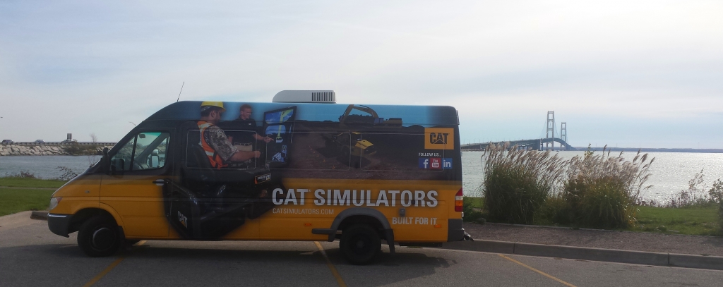 The Cat Simulator Van at the Mackinac Bridge, Michigan