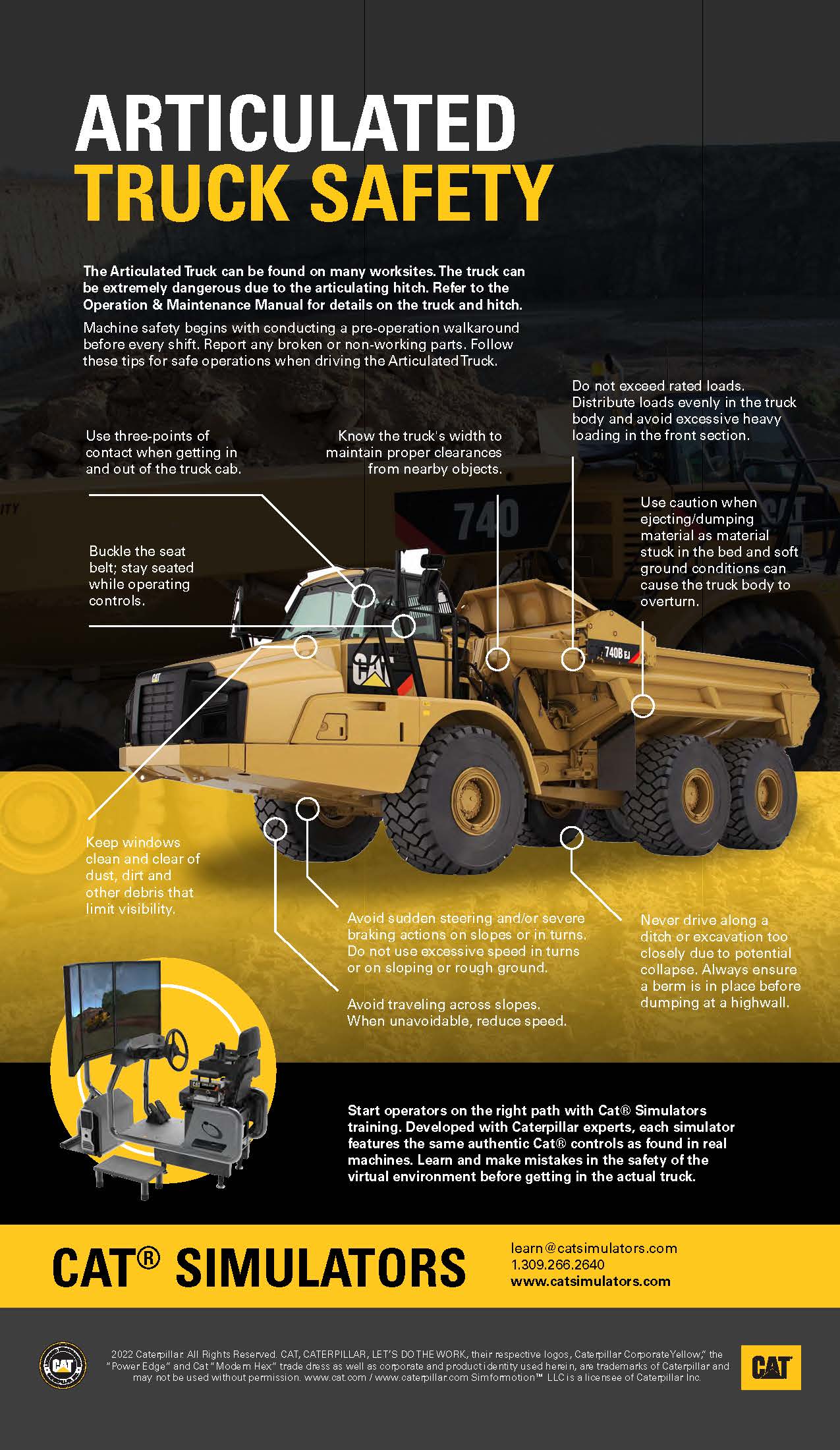Советы по безопасности самосвалов с шарнирно-сочлененной рамой: инфографика  — CAT® SIMULATORS