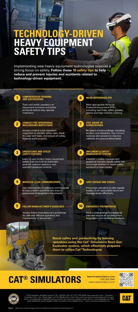 Cat Simulators Tech-Driven Heavy Equipment Safety Tips Infographic